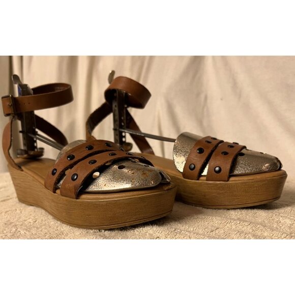 G.H. Bass & Co Leather Upper Ankle Strap Sandals Size 7.5M Brown & Metallic - Picture 5 of 12
